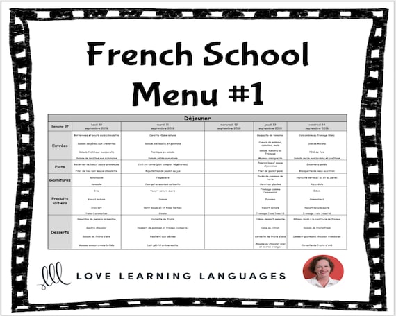 French School Lunch Menu 1 Homeschool Etsy