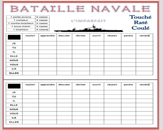 Bataille Navale Imparfait French Imperfect Tense Etsy