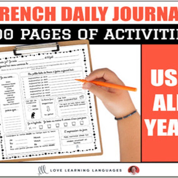 French Language Planner Journal and Workbook 200 Page PDF - Learn and Practice French Every Day - Printable - Homeschool