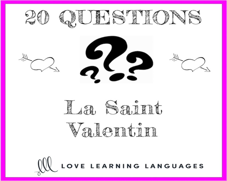 printable download French Valentine/'s Day La Saint Valentin 20 Questions Game