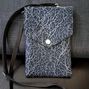 Borsa nera per telefono, con stampa e dettagli argentati, piccola borsa a tracolla, con tracolla regolabile, marsupio unisex gotico