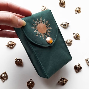 Étui pour cartes du tarot du soleil, Pochette personnalisée peinte à la main, Sac Oracle vertical doublé de satin, Plusieurs couleurs et tailles au choix