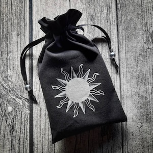 Sonnen Tarot Beutel, Silber und Schwarz mit Kordelzug, für kleine oder Standard Decks