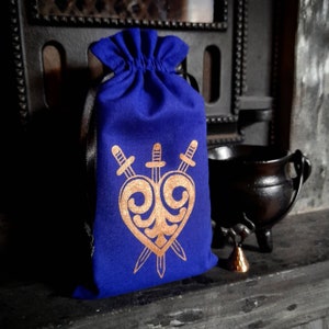 Bolsa con cordón para tarot, bolsa para el Tres de Espadas, bolsa para guardar barajas de cartas de cobre azul, monedero pequeño para cristales o joyas.