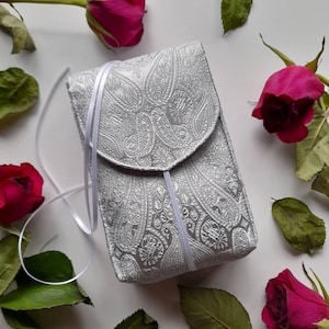 Bolsa de oráculo de satén, bolsa de brocado gris claro, para cartas de tarot grandes