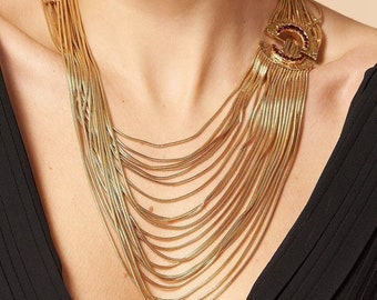 Bib necklace, gold bib necklace, neckline necklace, Italian necklace, handmade necklace, elegant necklace, long necklace