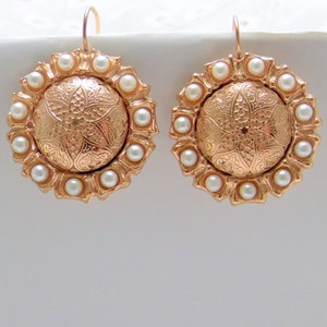 Pearl Drop Earrings, Handcrafted Gold Earrings, Antique Style Earrings, Handmade Jewelry Italy, Elegant Earrings, Gold