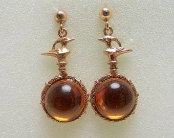 Bird earrings, bird earrings, dangling women's earrings, handmade women's earrings, crystal earrings, gold gilded earrings