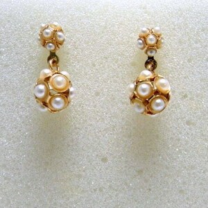 Dangling pearl earrings, vintage gold jewelry, statement pearl earrings, bridal pearl earrings, handmade jewelry, Italian gold