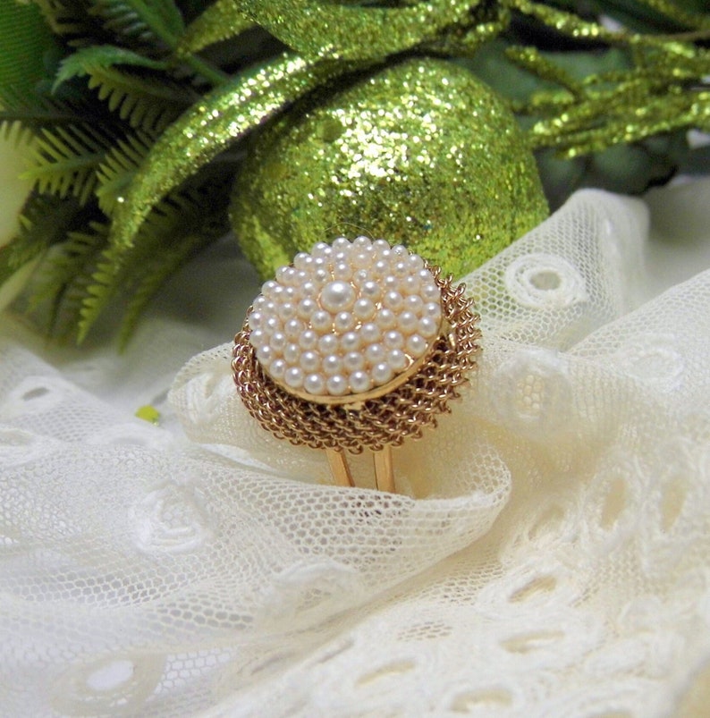 Pearl ring, vintage ring, adjustable ring, ancient Italian jewel, elegant ring, gold women's ring, particular large ring image 1