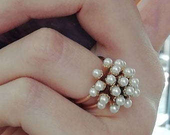 Women's pearl sphere ring, large cluster ring, domed cocktail ring, vintage pearl ring, Italian vintage ring, 50's gift