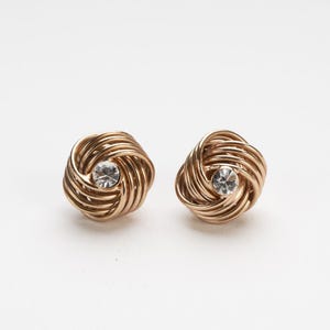 Love Knot Ball Earrings with White Crystals in 14K Gold, Handmade in Italy, Elegant Artisan Jewelry, Gift for Her