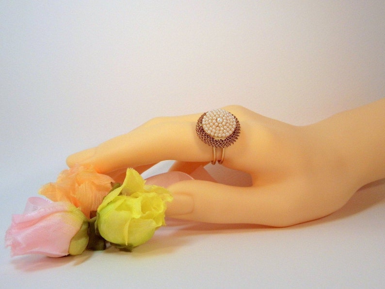 Pearl ring, vintage ring, adjustable ring, ancient Italian jewel, elegant ring, gold women's ring, particular large ring image 7