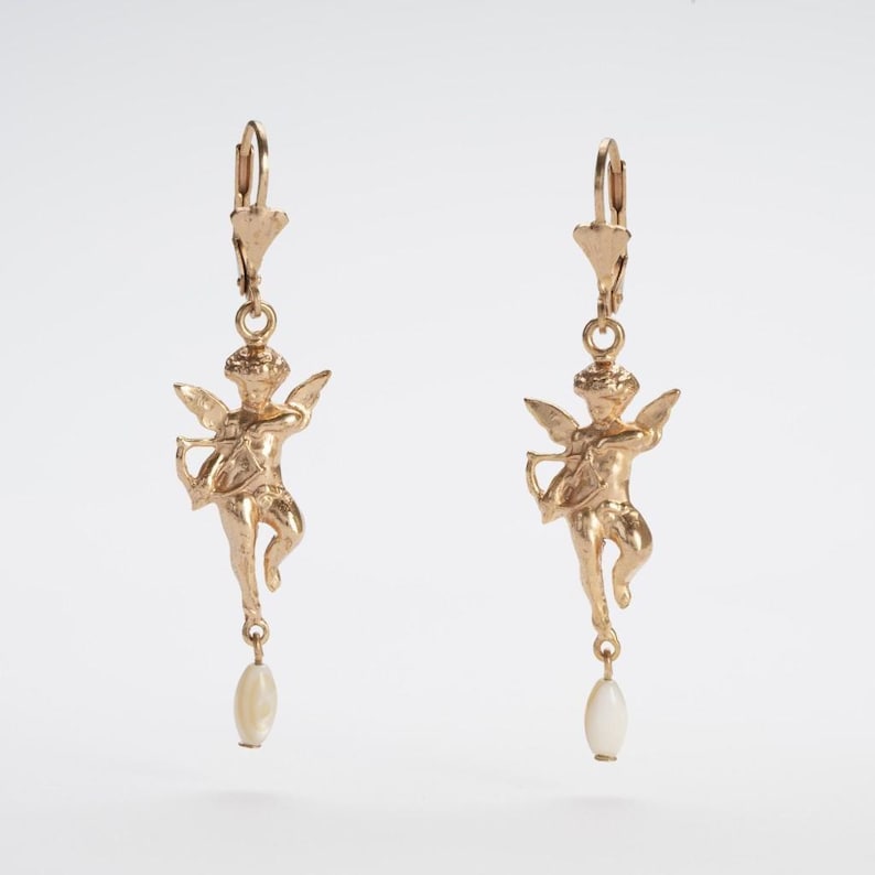 Orecchini cupido in lega francese demirouge dorata oro 14 KT.