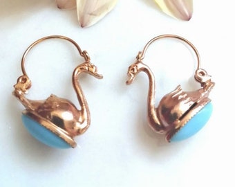 Women's dangling earrings, gold turquoise earrings, bird earrings, bird earrings, Italian handcrafted earrings, Art Deco earrings