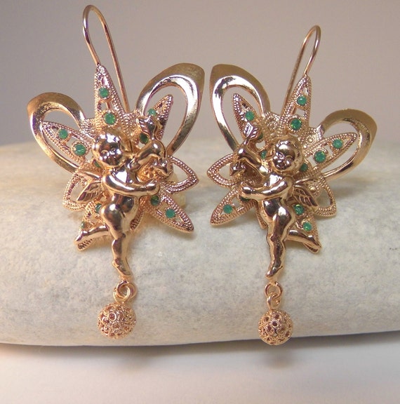 Angel Drop Earrings Cupid Earrings Cherub Earrings Earrings With Angels Elegant Drop Earrings Gold Crystal Earrings Etsy