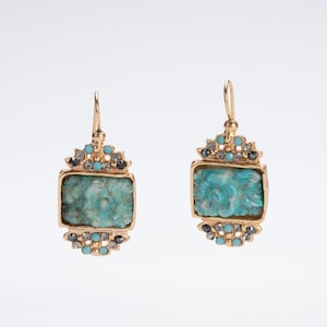 Orecchini Artigianali Fiore Turchese | Stile Art Nouveau Vittoriano | Gioielli Vintage Ispirazione Antica Italiani | Riproduzione Fatta Mano
