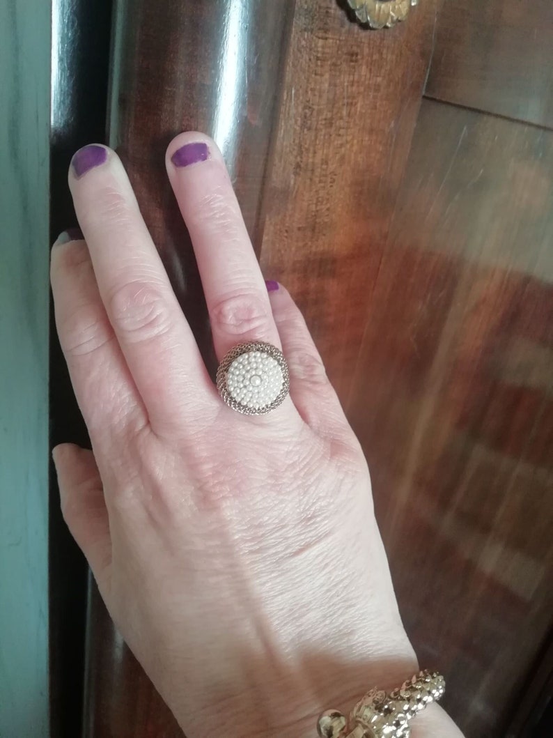 Pearl ring, vintage ring, adjustable ring, ancient Italian jewel, elegant ring, gold women's ring, particular large ring image 8