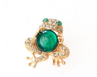 Anello rana verde, anello donna oro, anello regolabile, anello con animali, anello particolare, anello handmade, anello grande, portafortuna