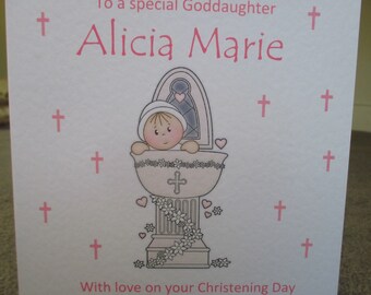 Pink Baby Font Personalised Christening / Baptism Card Any Text