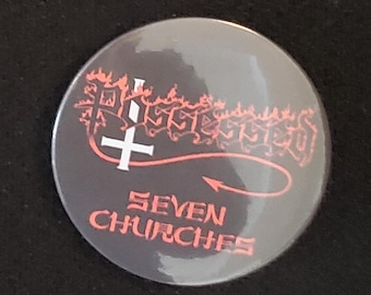 Possessed large round pin badge button