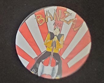 Banzai Records large round button pin badge