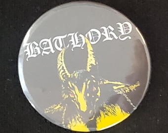 Bathory large round pin badge button