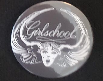 Girlschool large round badge button pin