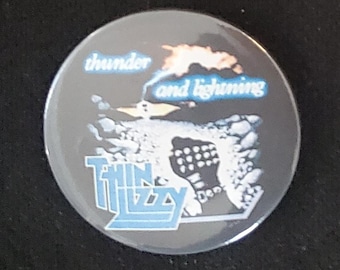 Thin Lizzy thunder and lightning large round pin button badge