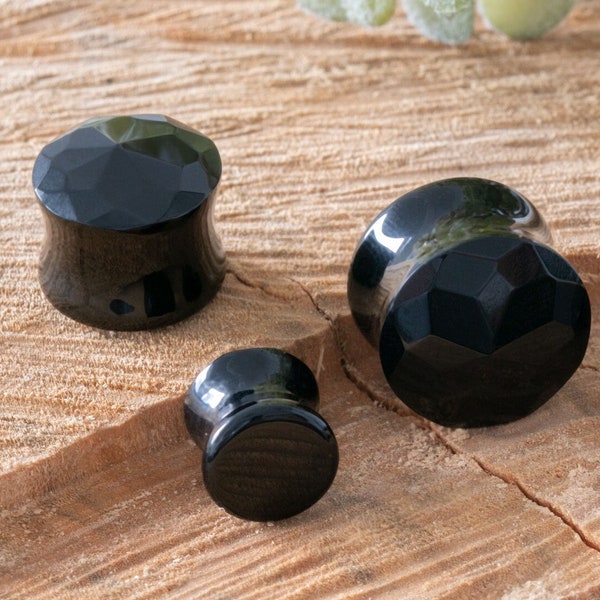 Facettierter Stein Plug Schwarzer Onyx Flesh Tunnel Piercing Schmuck Plugs 6-14 mm