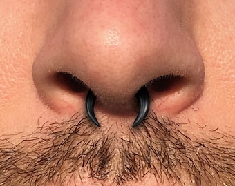 Expansor de oreja para piercing de tabique en forma de herradura, de cuerno, para nariz, color negro