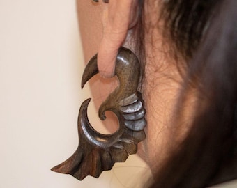 Handmade Narra Wood Ear Expander – Wing Spiral Plug, Stretched Ear Gauge