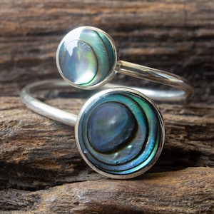 Schmaler 925 Silber Ring Paua Muschel verstellbarer Wickelring