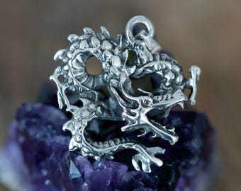 Drakenhanger van 925 sterling zilver, drakensieraad van 925 zilver, mystieke kettinghanger inclusief koord, perfect cadeau voor fantasyfans