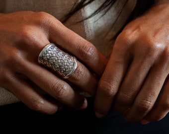 Silver Ring 925 Karen Hill Tribe Wide Band Ring Women Finger