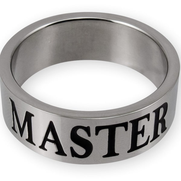 BDSM Ring aus Edelstahl Master | schmaler Fingerring mit schwarzer Triskele