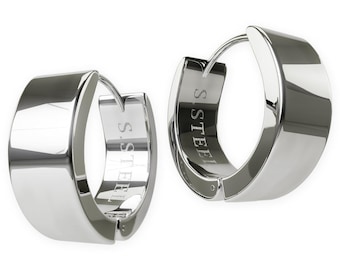 Hinged Hoop Earrings, Stainless Steel - Silver, High-Gloss Polished Earrings