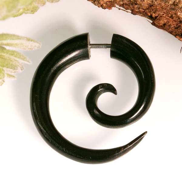 Black Spiral Earrings Fake Gauges Horn Ear Piercing