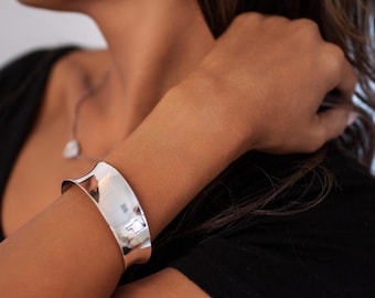 925 Silver Bangle 20mm in concave shape- Silver Bracelet adjustable