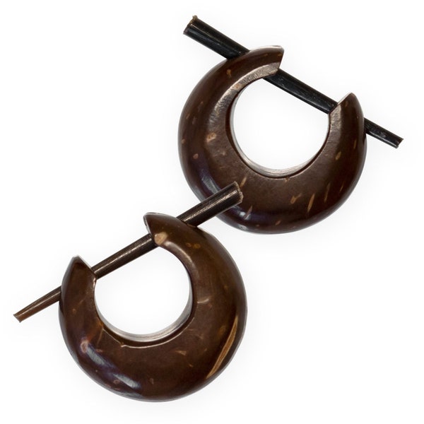 Small Wood Earrings from Coconut Shell Wooden Hoop Earrings brown