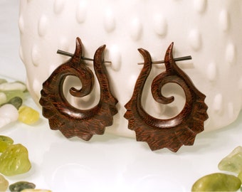 Boucles d'oreilles en bois boucles d'oreilles fleurs boucles d'oreilles créoles en bois de tamarin fleur marron grand