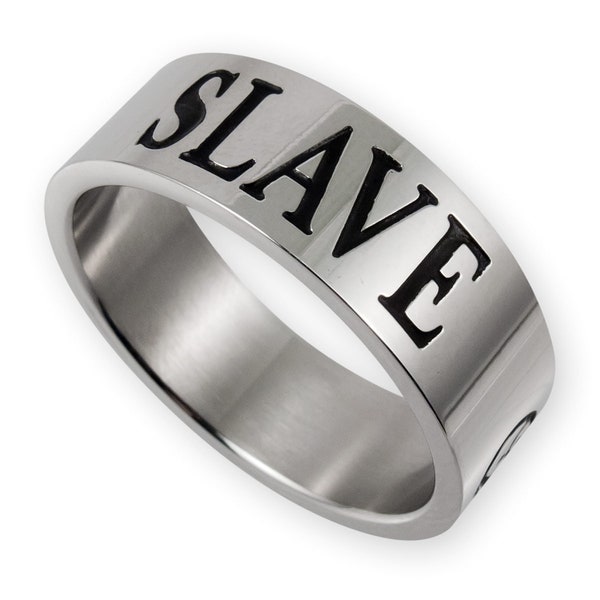Stainless Steel Ring with Black Triskele and Slave Engraving