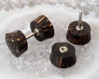 Wood Fake Plugs with Screw – Handmade Wooden Earrings 9mm, single or pair