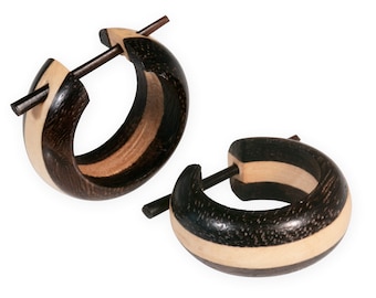 Bicolor Wooden Hoop Earrings for Women Handmade Wood Earrings