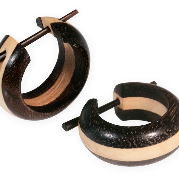Bicolor Wooden Hoop Earrings for Women Handmade Wood Earrings