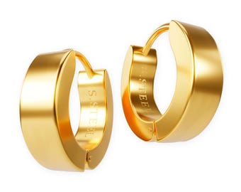 Gold Hinged Hoop Earrings Made of Stainless Steel - Unisex Earrings in Various Widths and Diameters