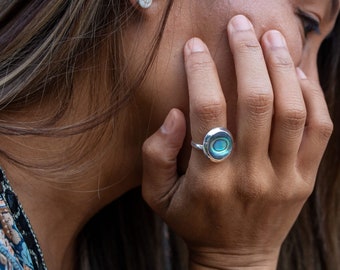 Sterling Silber Finger-Ring mit Paua-Muschel Inlay für Damen