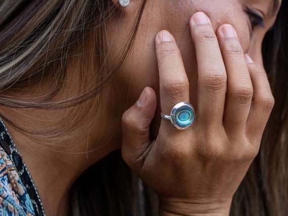 Sterling Silver Round Cabochon Paua Shell Earrings Sterling Silver Round Cabochon Paua Shell Earrings
