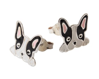 Französische Bulldogge Ohrstecker 925 Silber für Kinder - Frenchie Hunde Ohrringe Mädchen Schmuck