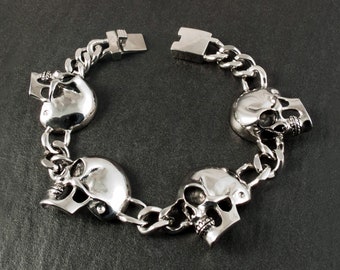 Hussar Skulls Bracelet Wrist Chain Death Heads Stainless Steel silver Men Jewelry